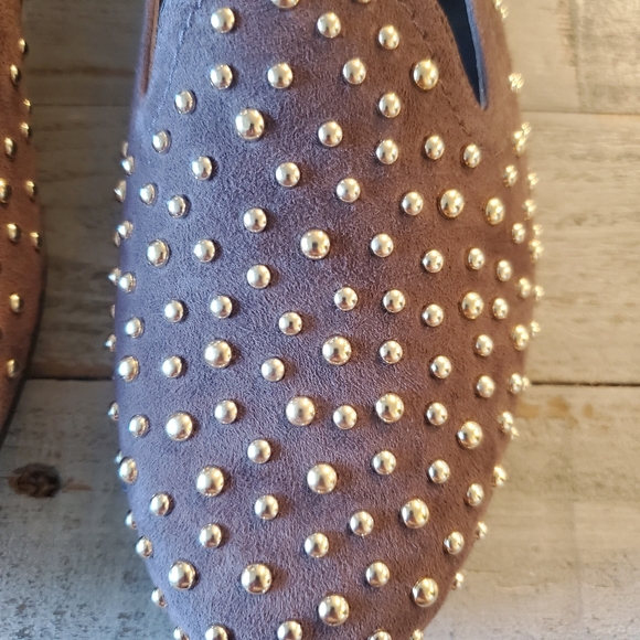 STUART WEITZMAN  Studded Suede Smoking Slipper Loafer Gray Size 8 - Picture 2 of 6